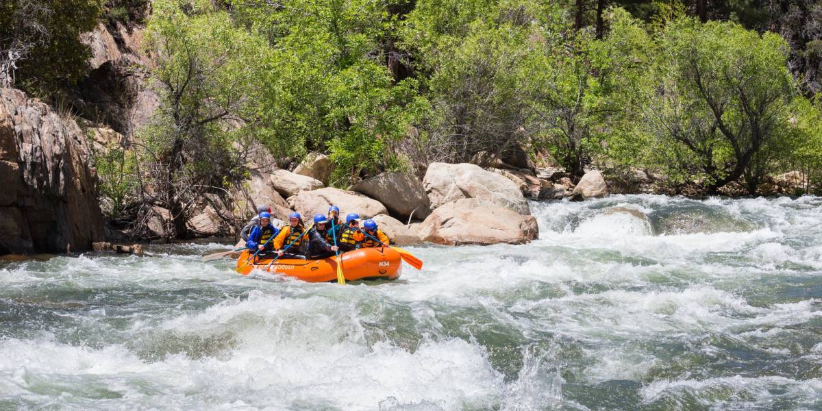 group of rafters about to experience the rapids on the river Sierra South Mountain Sports Kern River California